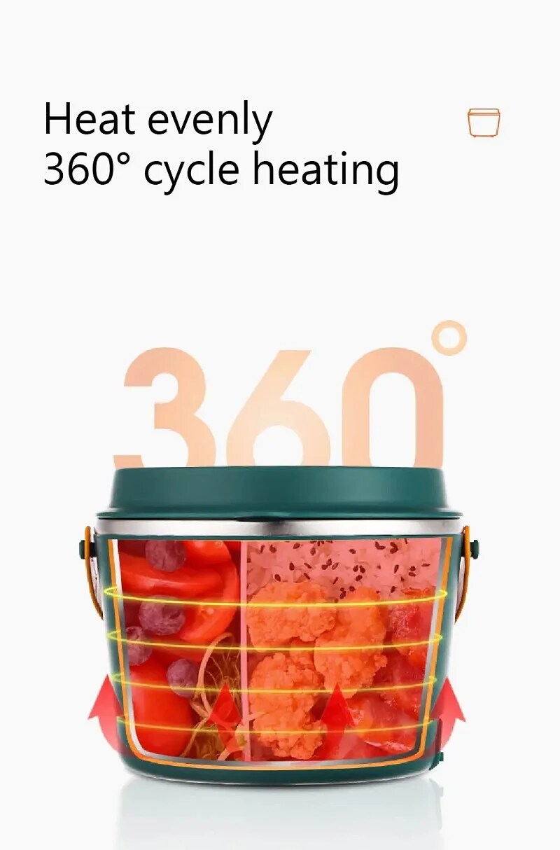 1200ml Electric Lunch Boxs 304 Stainless Steel Plug in Waterless Heating Insulation Lunch Box Portable Work Hot Rice Pot 220V