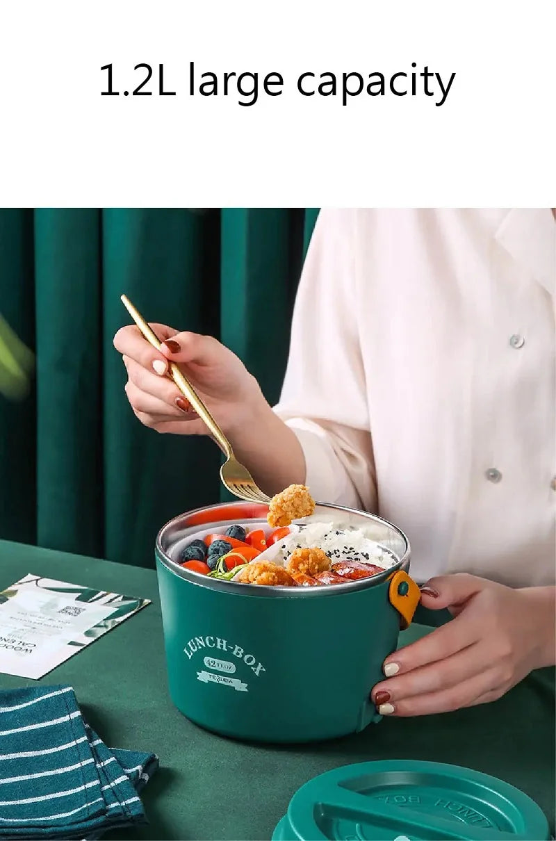 1200ml Electric Lunch Boxs 304 Stainless Steel Plug in Waterless Heating Insulation Lunch Box Portable Work Hot Rice Pot 220V